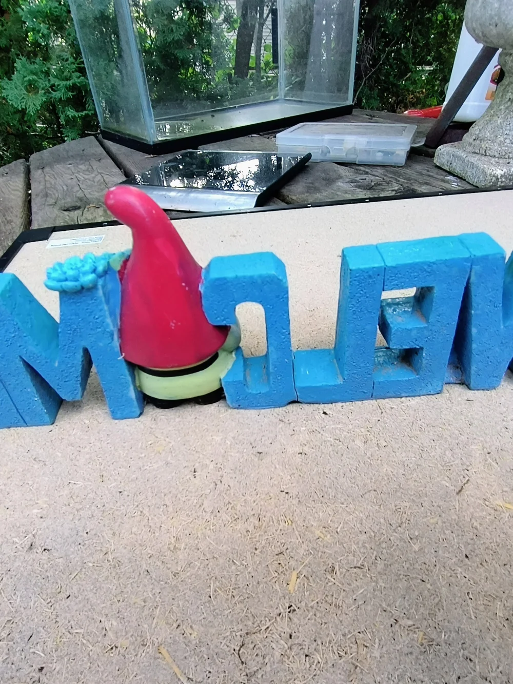 Welcome Gnome Home Accent in Blue and Red 11 Long X 4 1/2 X 1